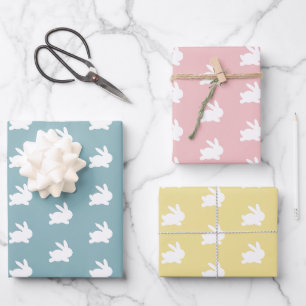 Weißes Osterhase-Muster in Pastellfarben Geschenkpapier Set