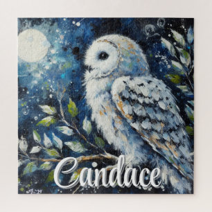 Weißes Owl am Zweig im Mondlicht Personalisiert
