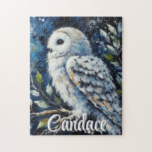 Weißes Owl am Zweig im Mondlicht Personalisiert