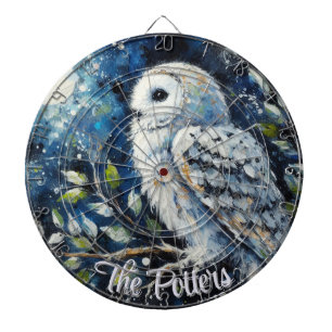 Weißes Owl am Zweig im Mondlicht Personalisiert Dartscheibe
