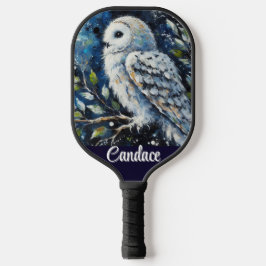 Weißes Owl am Zweig im Mondlicht Personalisiert Pickleball Schläger