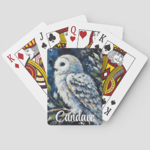 Weißes Owl am Zweig im Mondlicht Personalisiert Spielkarten