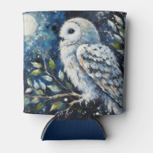 Weißes Owl am Zweig in der Mondlichtmalerei