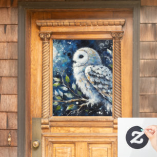 Weißes Owl am Zweig in der Mondlichtmalerei Fensteraufkleber