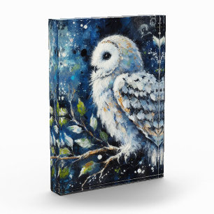 Weißes Owl am Zweig in der Mondlichtmalerei Fotoblock