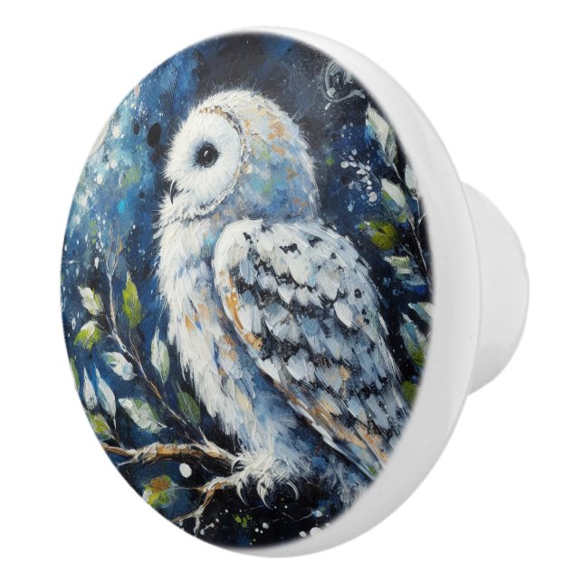 Weißes Owl am Zweig in der Mondlichtmalerei Keramikknauf (Rechts)