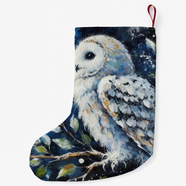 Weißes Owl am Zweig in der Mondlichtmalerei Kleiner Weihnachtsstrumpf (Rückseite)