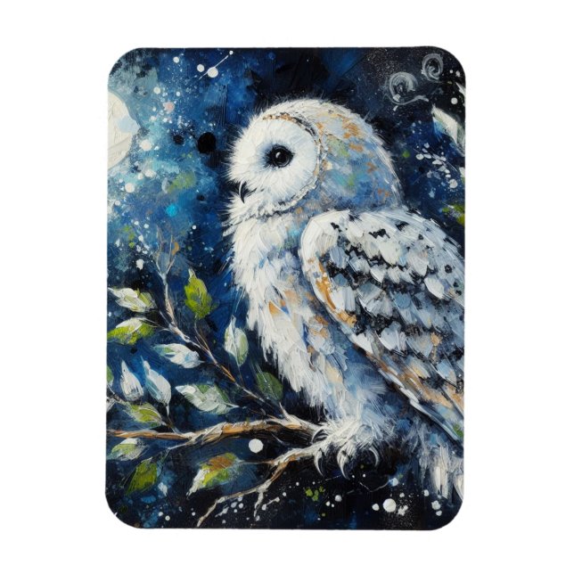 Weißes Owl am Zweig in der Mondlichtmalerei Magnet (Vertikal)
