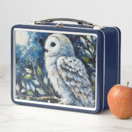 Weißes Owl am Zweig in der Mondlichtmalerei Metall Brotdose