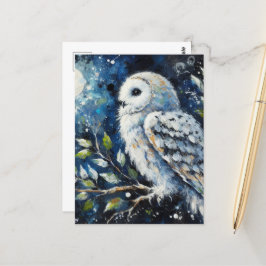 Weißes Owl am Zweig in der Mondlichtmalerei Postkarte