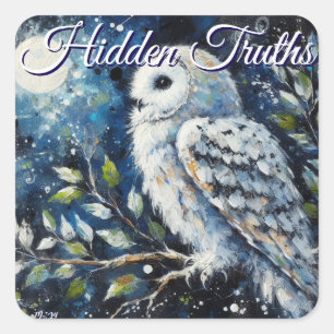 Weißes Owl am Zweig in der Mondlichtmalerei Quadratischer Aufkleber