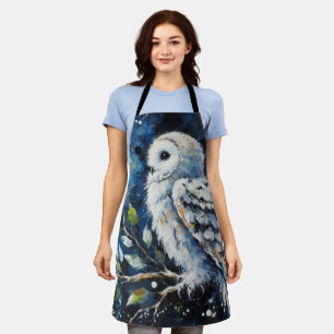 Weißes Owl am Zweig in der Mondlichtmalerei Schürze