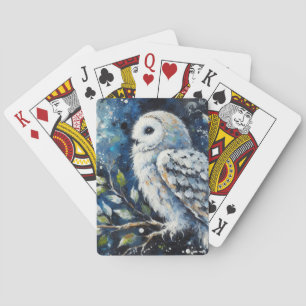 Weißes Owl am Zweig in der Mondlichtmalerei Spielkarten
