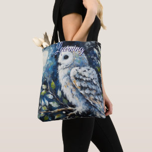 Weißes Owl am Zweig in der Mondlichtmalerei Tasche