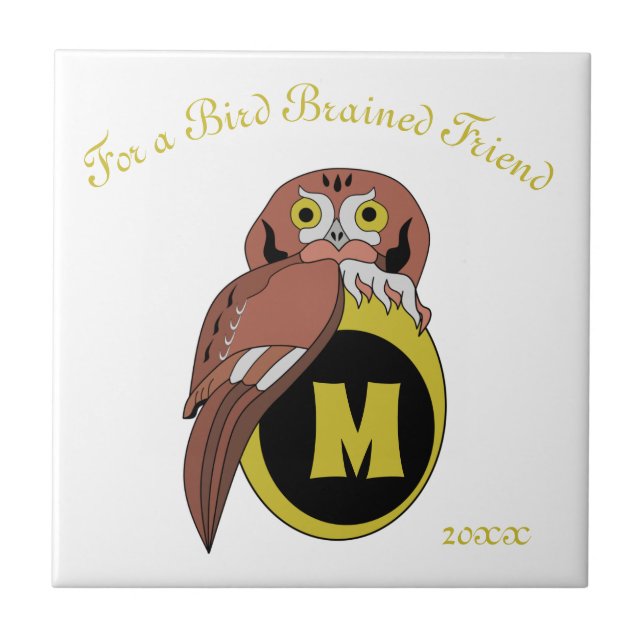 Weißes Owl Monogramm Fliese (Vorderseite)