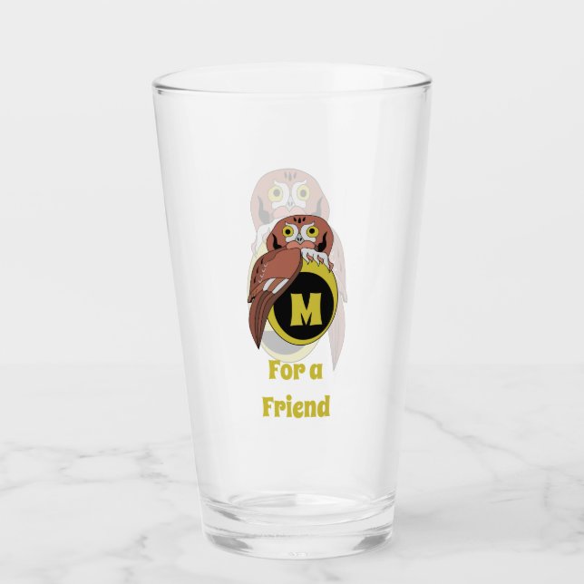 Weißes Owl Monogramm Glas (Vorderseite)