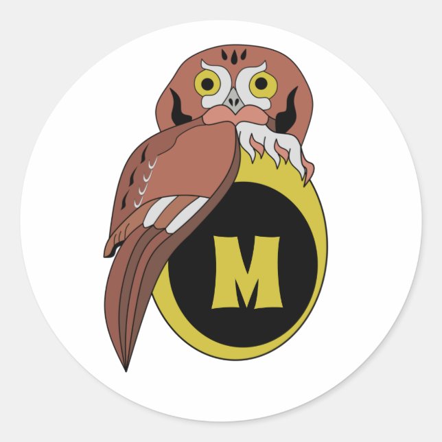 Weißes Owl Monogramm Runder Aufkleber (Vorderseite)