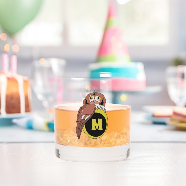 Weißes Owl Monogramm Whiskyglas (Insitu (Geburtstag))