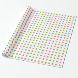 Weißes Packpapier-kleine rosa und grüne Punkte Geschenkpapier