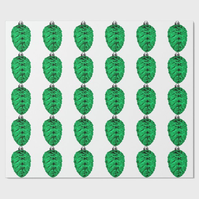 Weißes Papier "Grüne Pinecone" Geschenkpapier (Flach)