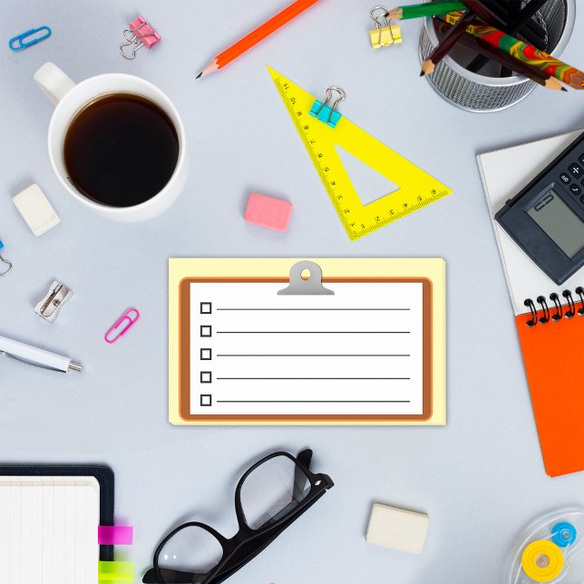 Weißes Papier mit brauner Zwischenablage, Checklis Post-it Klebezettel (Von Creator hochgeladen)