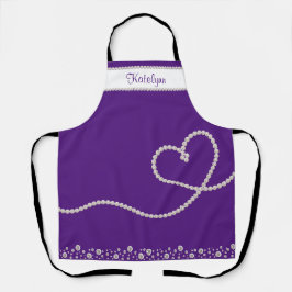 Weißes Perlenherz auf Lila Personalisierten Schürze