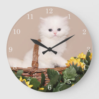 Weißes Perserkätzchen Große Wanduhr
