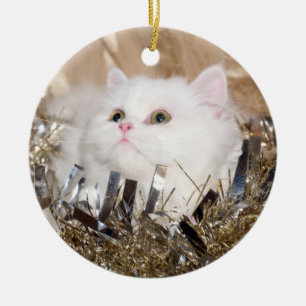 Weißes persische Katze Weihnachten Keramik Ornament