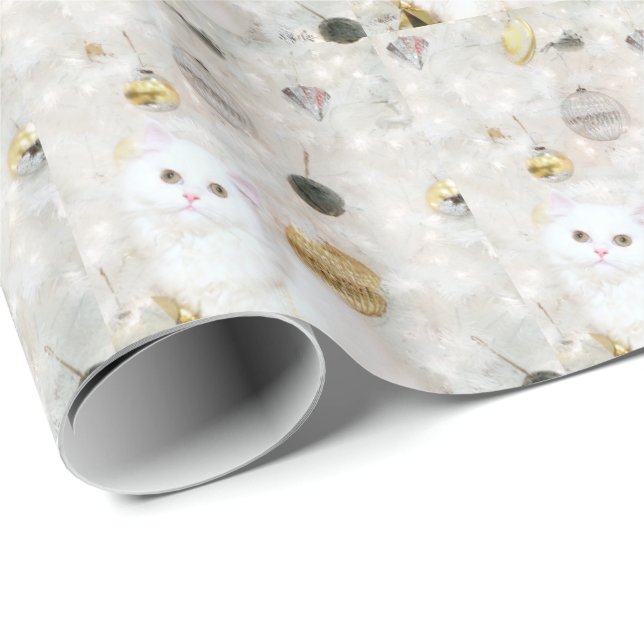 Weißes persisches Miezekatze Weihnachten Geschenkpapier (Rolleneckpunkt)