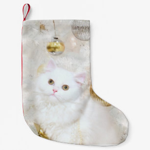 Weißes persisches Miezekatze Weihnachten Kleiner Weihnachtsstrumpf
