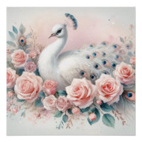 Weißes Pfau Rosa Roses Dekoupage