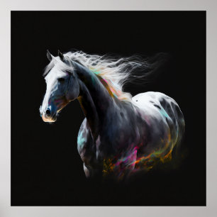 Weißes Pferd, Abstrakte Farben, Kunstdruckwand Poster