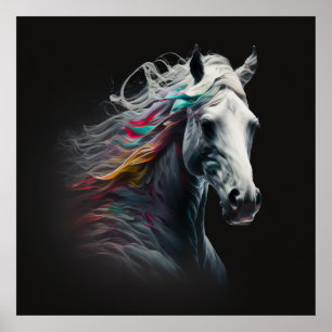 Weißes Pferd, Abstrakte Farben, Kunstdruckwand Poster
