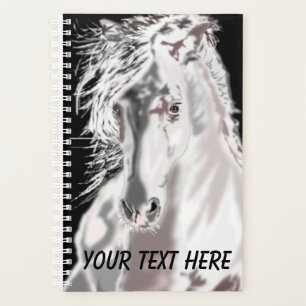 Weißes Pferd - Anpassbar - Ihren Text / Namen hinz Planer