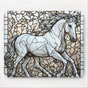 Weißes Pferd Buntglas Mousepad