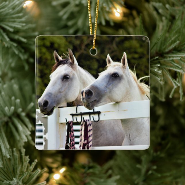 Weißes Pferd Foto Keramikornament (Baum)