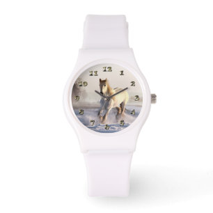 Weißes Pferd Galloping durch den Winterschnee Armbanduhr