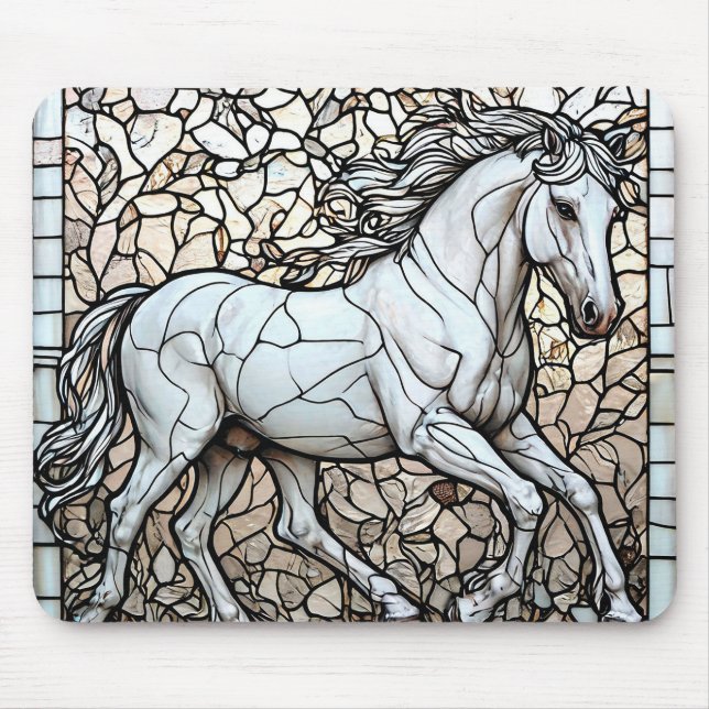 Weißes Pferd gestanztes Glas Mousepad (Vorne)