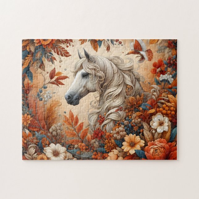 Weißes Pferd Herbstblumen (Horizontal)