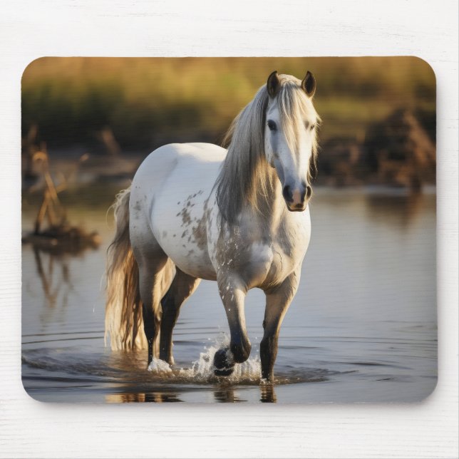 Weißes Pferd im See Mousepad (Vorne)