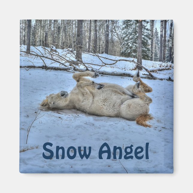 Weißes Pferd im Winterschnee Magnet (Vorne)