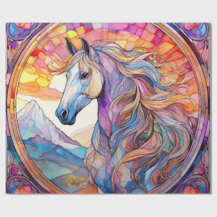 Weißes Pferd in Buntglas  Geschenkpapier