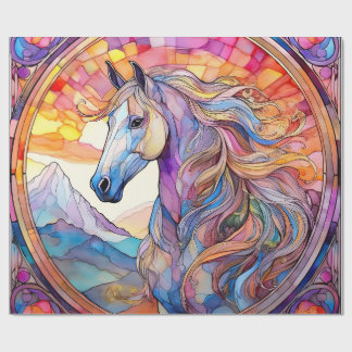 Weißes Pferd in Buntglas  Geschenkpapier