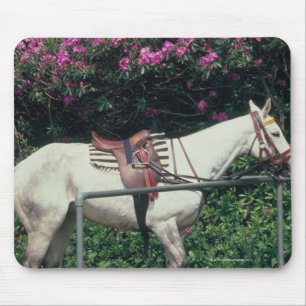 Weißes Pferd in einem Garten Mousepad