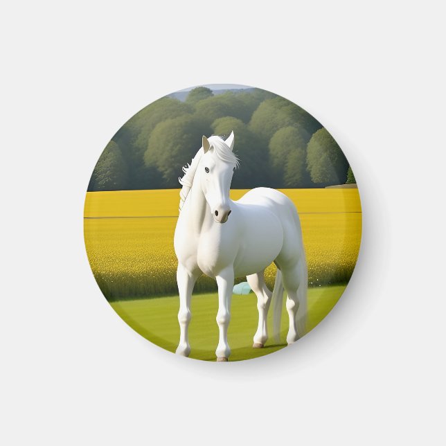 Weißes Pferd mit Blumengirlande Magnet (Vorne)