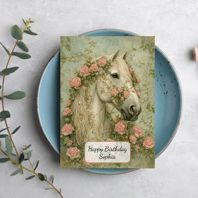 Weißes Pferd mit Rosen Karte (Von Creator hochgeladen)