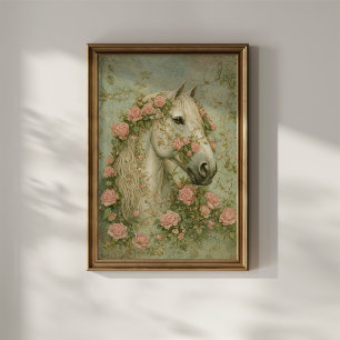 Weißes Pferd mit Rosen Poster