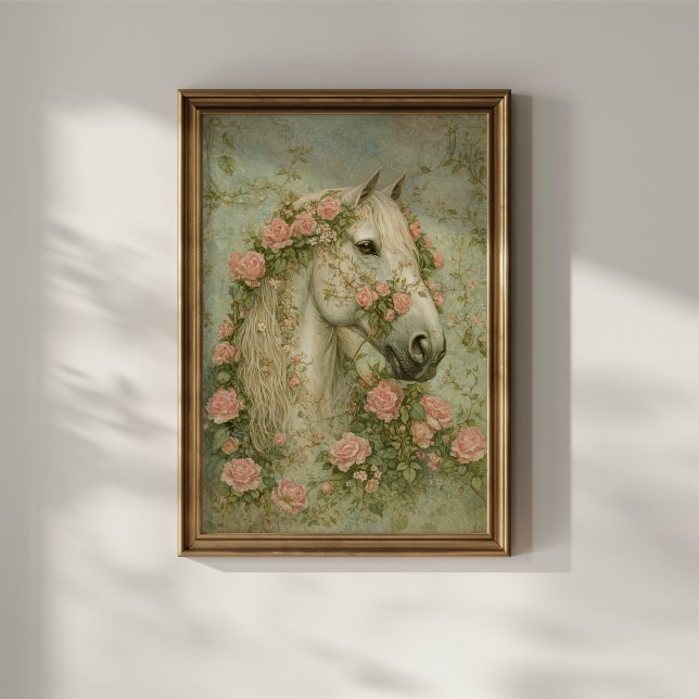 Weißes Pferd mit Rosen Poster (Von Creator hochgeladen)