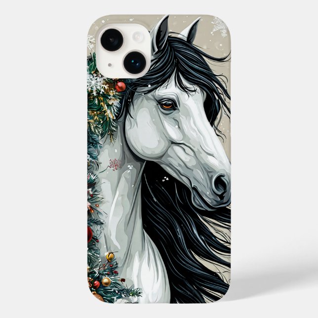 Weißes Pferd mit Weihnachtsbaum Case-Mate iPhone 14 Plus Hülle (Rückseite)