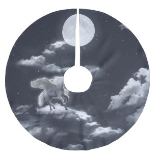 Weißes Pferd: Mondlicht. Polyester Weihnachtsbaumdecke